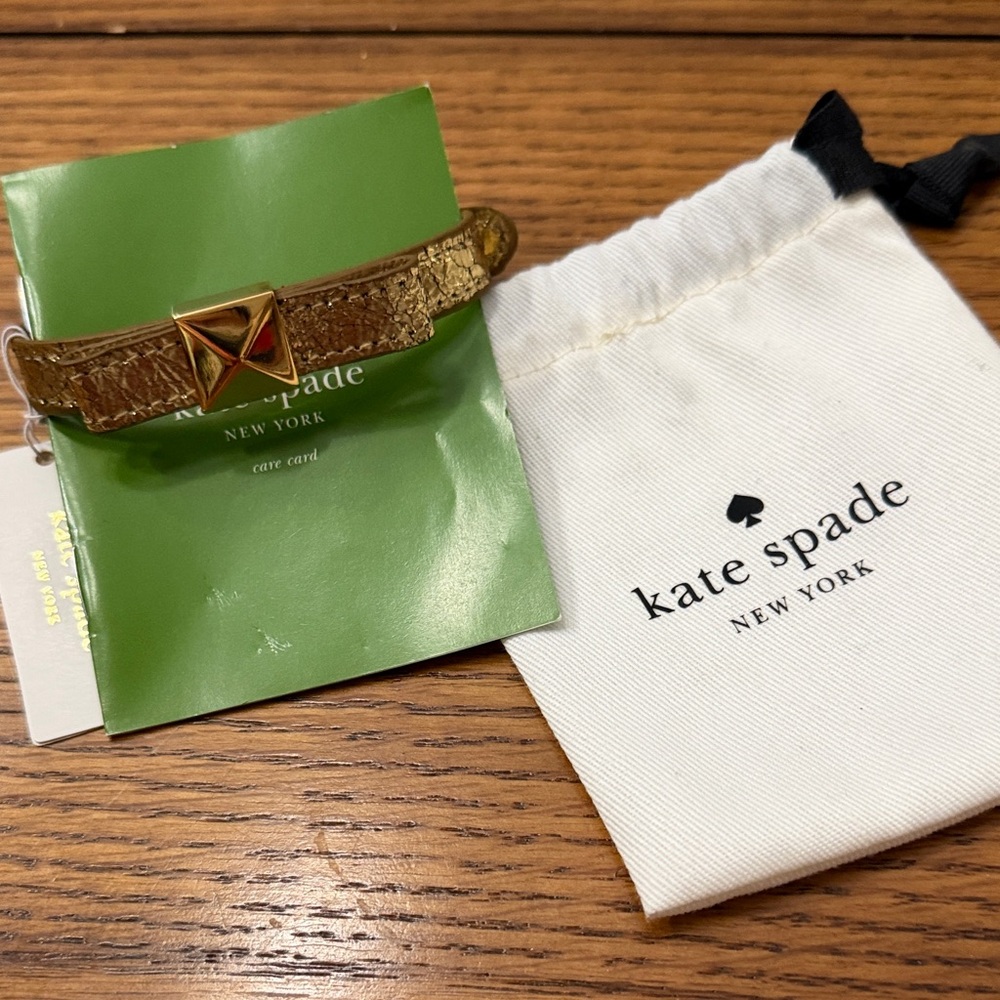 Kate Spade Bow metallic gold leather bracelet NWT